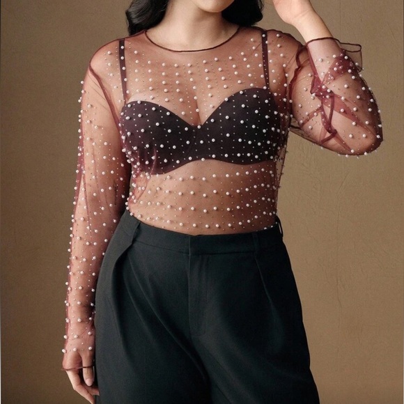 A+ Boutique Tops - ♥️ PLUS Sheer Embellished Top ♥️